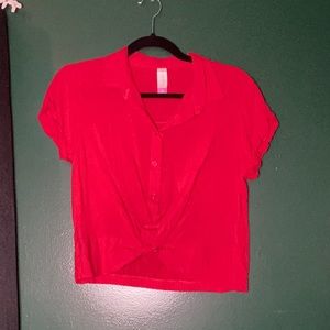 NoBo Red Twist Front Button Down Blouse